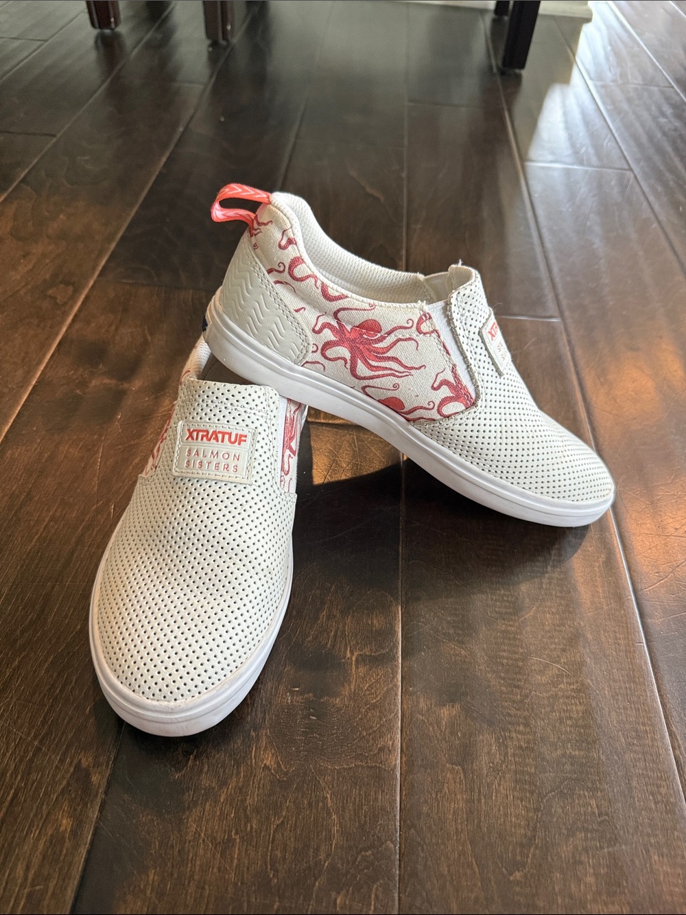 XTRATUF Salmon Sisters Women's White Slip-On Sneakers with octopus details